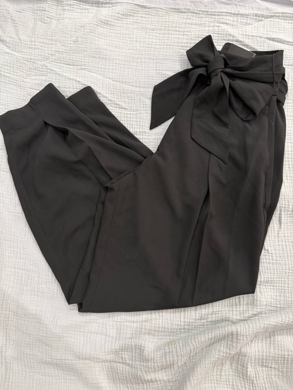 Express Black High-Waist Wide-Leg Tie-Waist Trousers